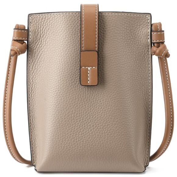 Pink & Brown Leather Small Crossbody Bags Phone Purse Minimalism Travel Bag - Picture 9 of 9